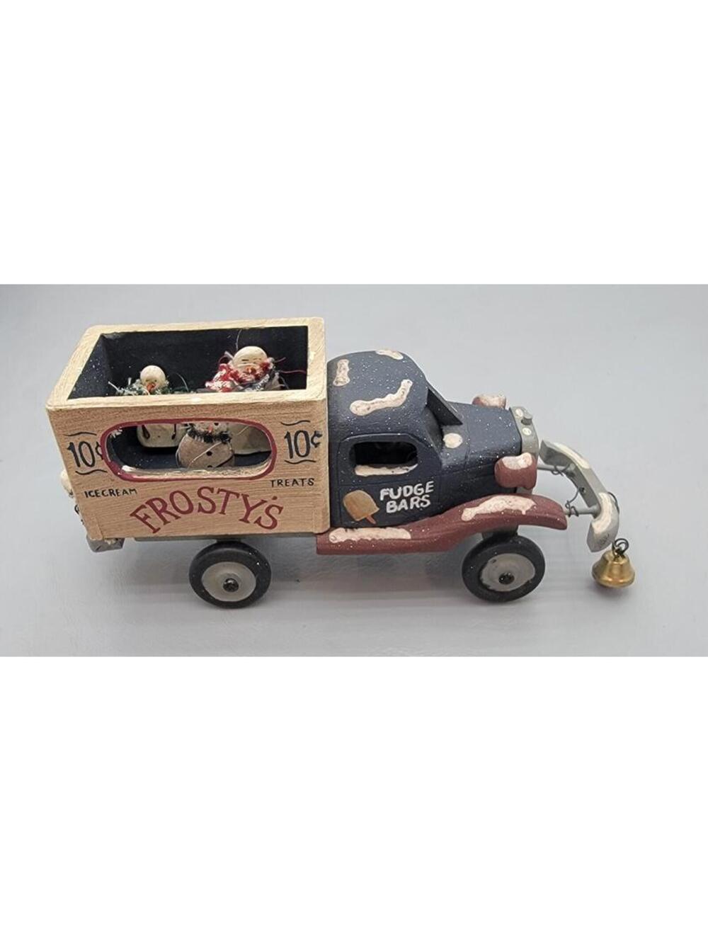 Vintage Frosty’s Ice Cream Truck Wooden Toy 1950s Style 6" Decor